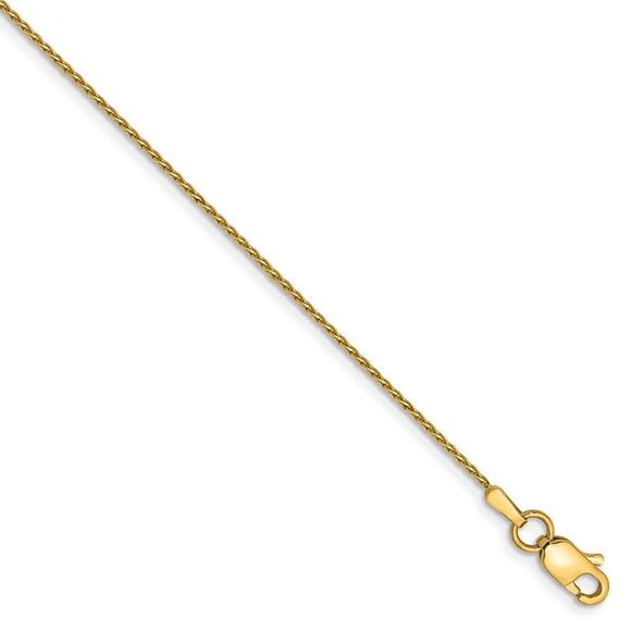 0.8mm, 14K Yellow Gold Diamond Cut Round Wheat Chain Anklet - 10 inch - Picture 1 of 6